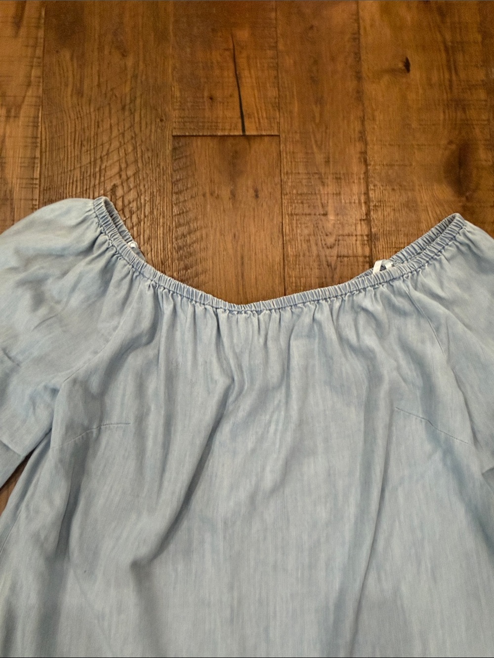 Lane Bryant Chambray Off-Shoulder Ruffle Sleeve Top - Picture 3 of 7